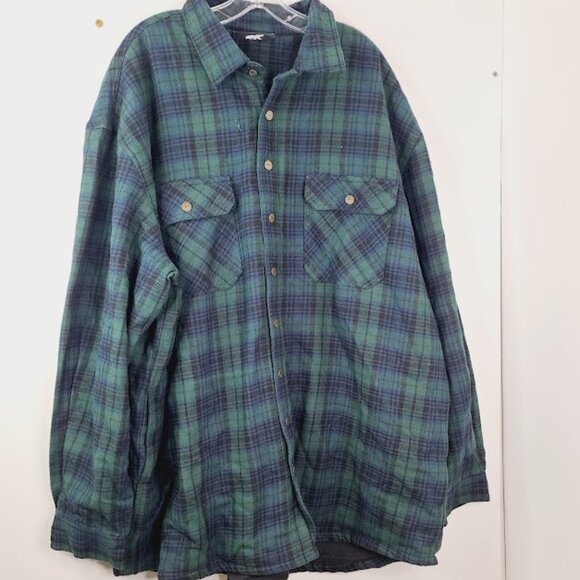 Polar King Men's Navy Green Cotton Plaid Flannel Button-Front Shirt Size 3XLT - Picture 2 of 7